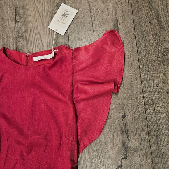 Rachael Parcell Zix Berry Pink Flutter Sleeve Ruffle Midi Dress Size 2 NWT - Picture 3 of 7